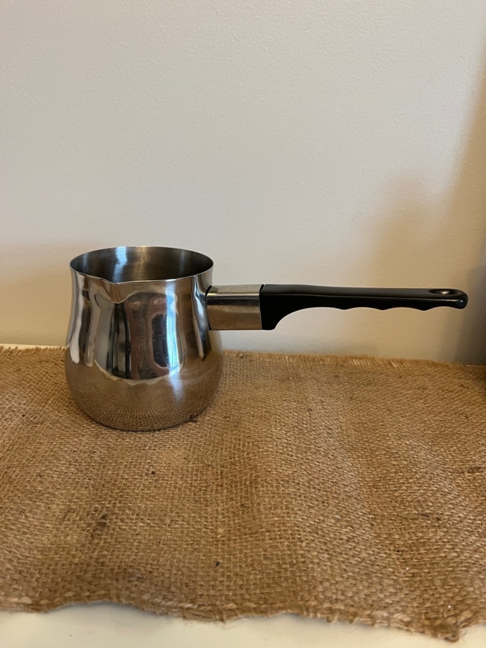 Stainless Steel Coffee Pot with Black Handle